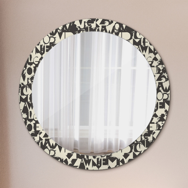 Round decorative mirror Abstract typography