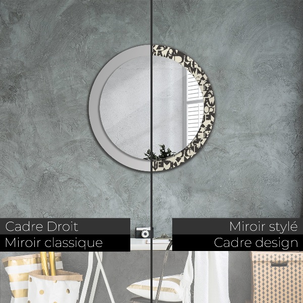 Round decorative mirror Abstract typography