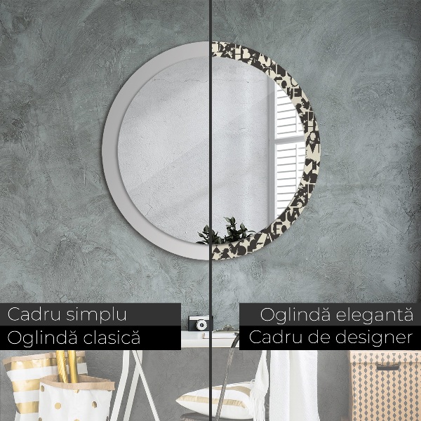 Round decorative mirror Abstract typography