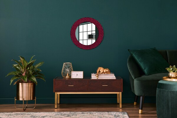 Round wall mirror decor Red grille