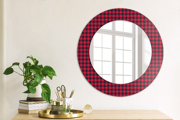 Round wall mirror decor Red grille