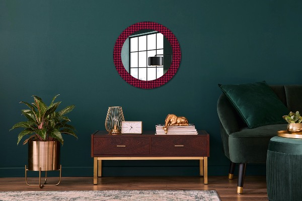 Round wall mirror decor Red grille