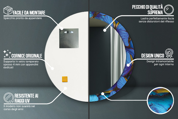 Round printed mirror Blue and green butterfly