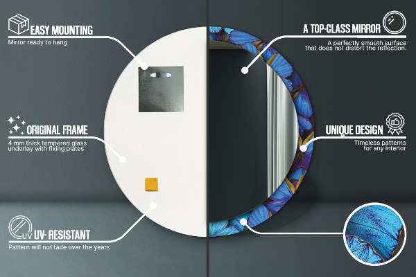 Round printed mirror Blue and green butterfly