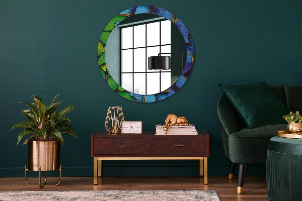 Round printed mirror Blue and green butterfly