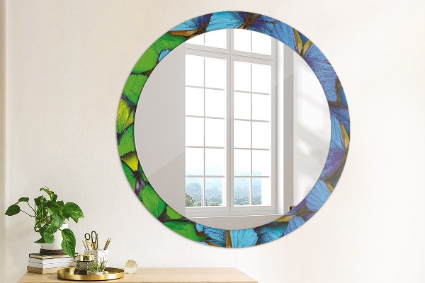 Round printed mirror Blue and green butterfly