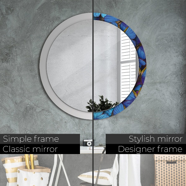 Round printed mirror Blue and green butterfly