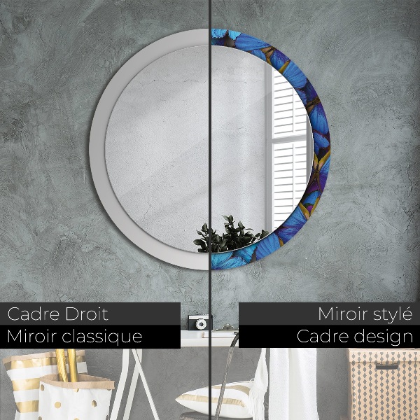 Round printed mirror Blue and green butterfly