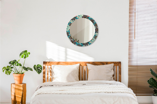 Round printed mirror Retro flowers pattern