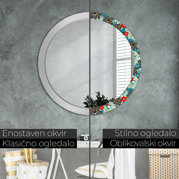 Round printed mirror Retro flowers pattern