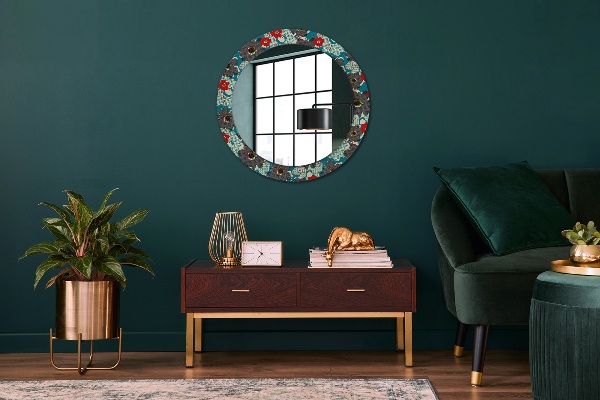 Round printed mirror Retro flowers pattern