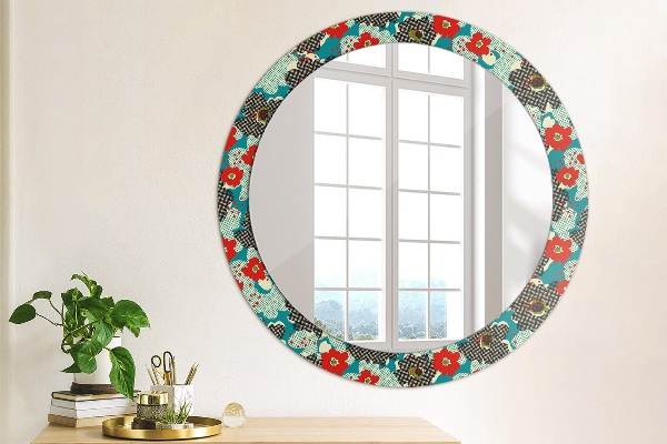 Round printed mirror Retro flowers pattern