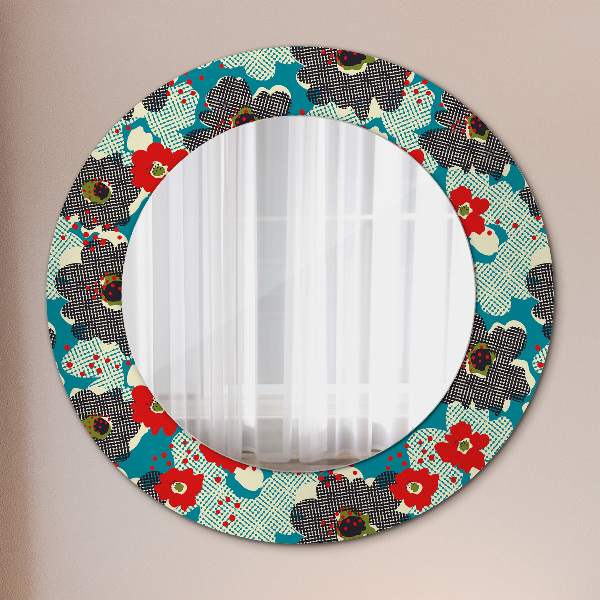Round printed mirror Retro flowers pattern