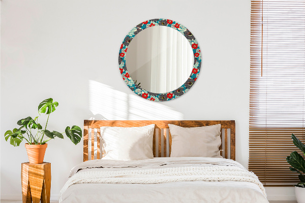 Round printed mirror Retro flowers pattern