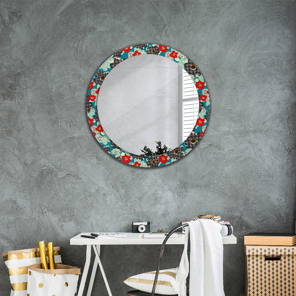 Round printed mirror Retro flowers pattern