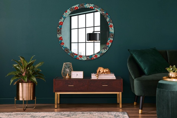 Round printed mirror Retro flowers pattern