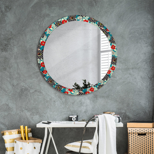 Round printed mirror Retro flowers pattern