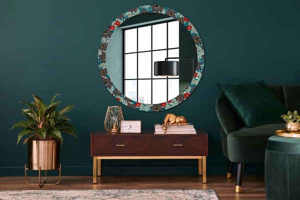 Round printed mirror Retro flowers pattern