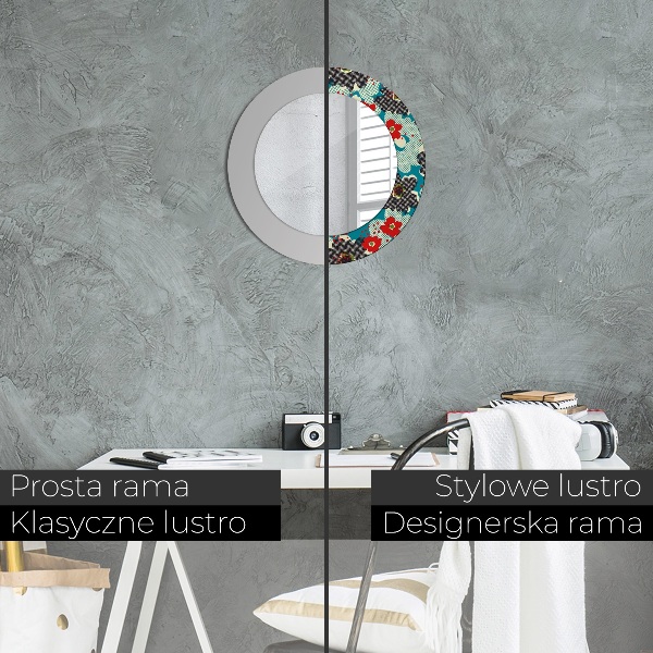 Round printed mirror Retro flowers pattern