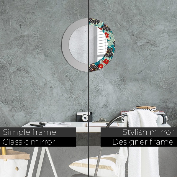 Round printed mirror Retro flowers pattern