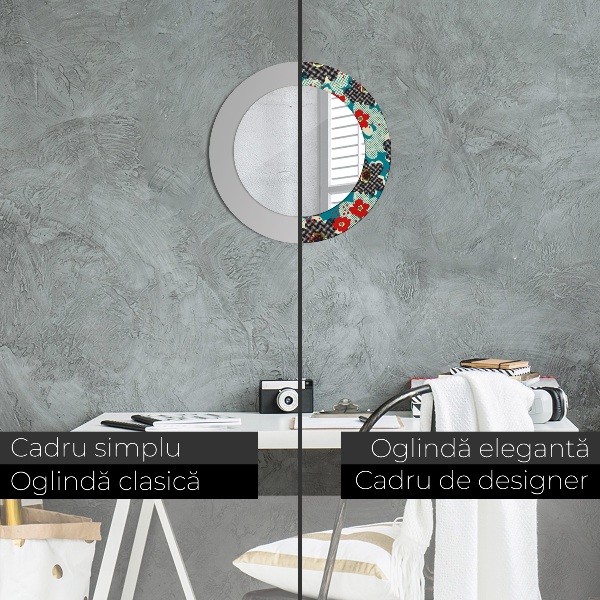 Round printed mirror Retro flowers pattern
