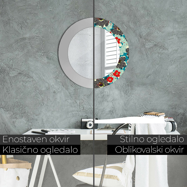 Round printed mirror Retro flowers pattern