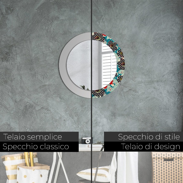 Round printed mirror Retro flowers pattern
