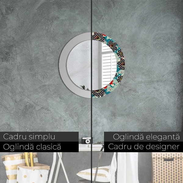 Round printed mirror Retro flowers pattern
