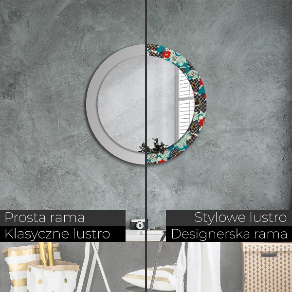 Round printed mirror Retro flowers pattern