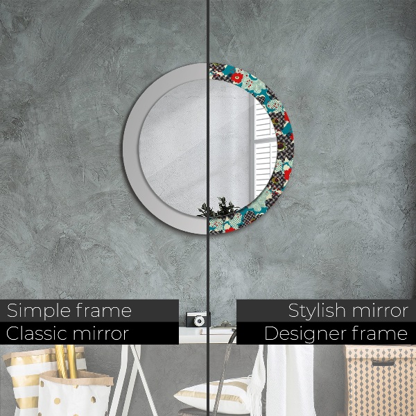 Round printed mirror Retro flowers pattern