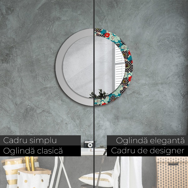 Round printed mirror Retro flowers pattern