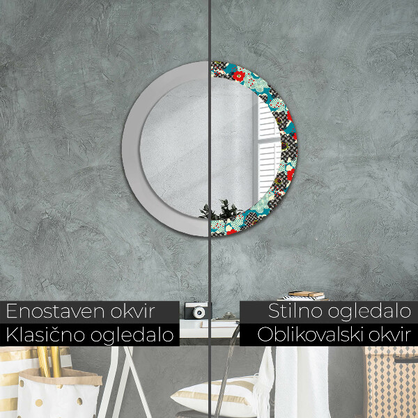 Round printed mirror Retro flowers pattern