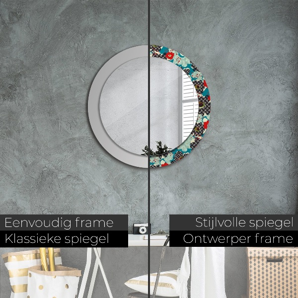 Round printed mirror Retro flowers pattern