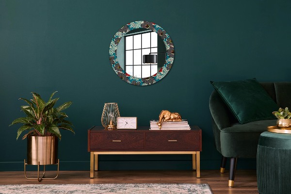 Round printed mirror Retro flowers pattern