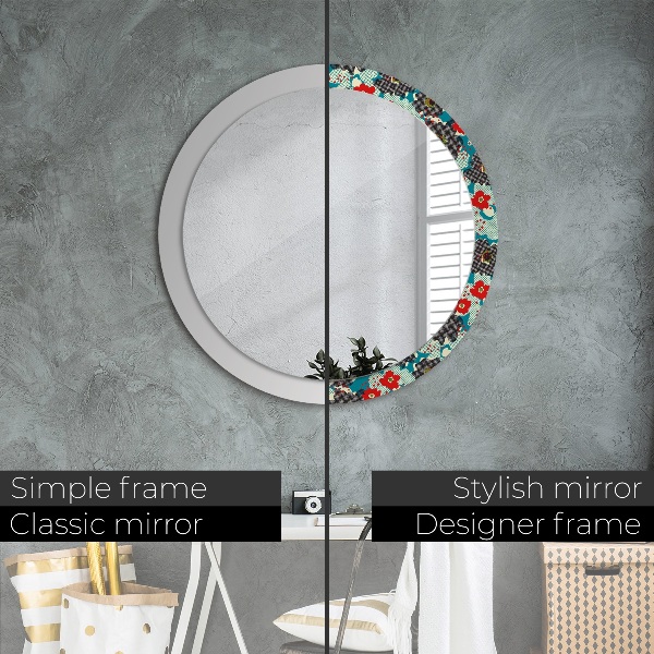 Round printed mirror Retro flowers pattern