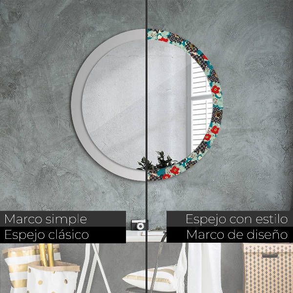 Round printed mirror Retro flowers pattern