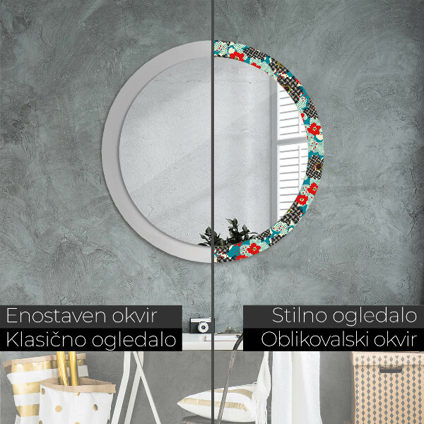 Round printed mirror Retro flowers pattern