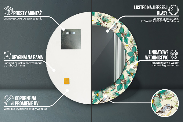 Round wall mirror decor Flowers and birds