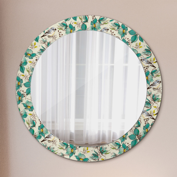 Round wall mirror decor Flowers and birds