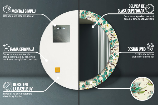 Round wall mirror decor Flowers and birds