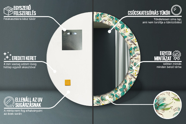 Round wall mirror decor Flowers and birds