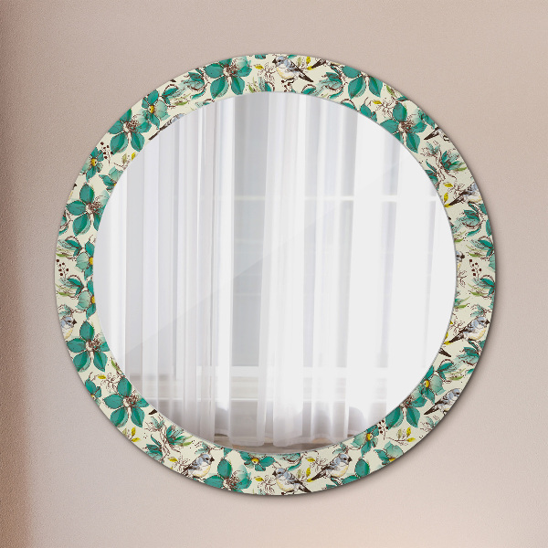 Round wall mirror decor Flowers and birds