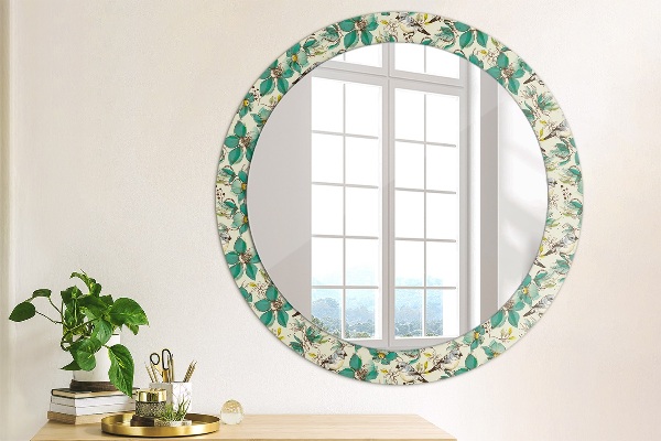 Round wall mirror decor Flowers and birds