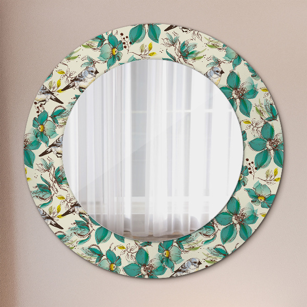 Round wall mirror decor Flowers and birds