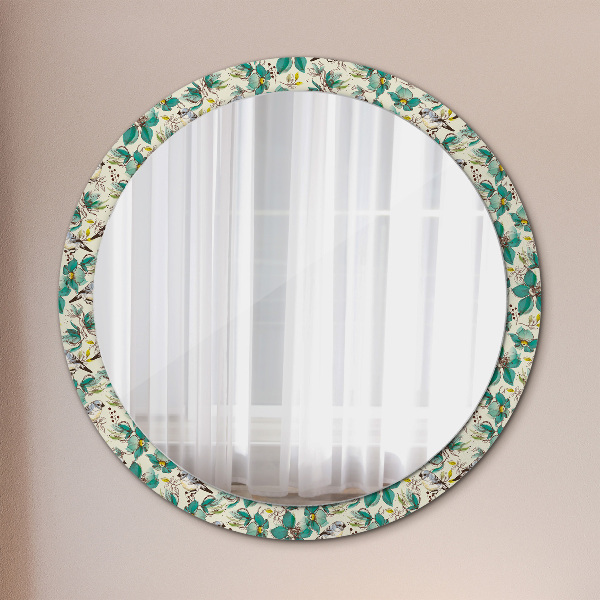 Round wall mirror decor Flowers and birds