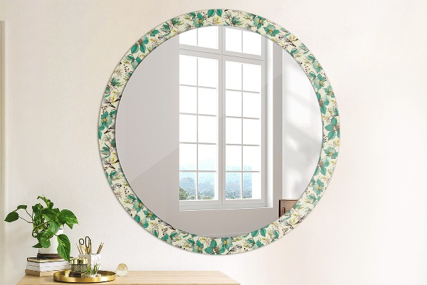 Round wall mirror decor Flowers and birds