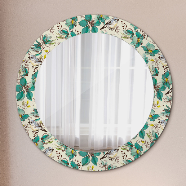 Round wall mirror decor Flowers and birds