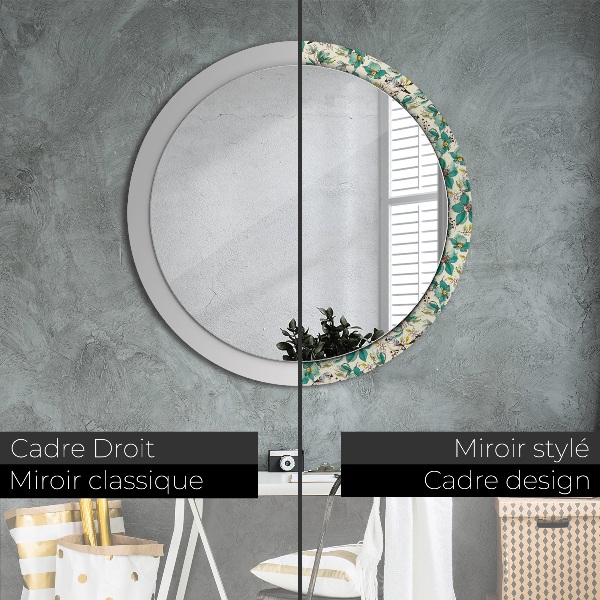 Round wall mirror decor Flowers and birds