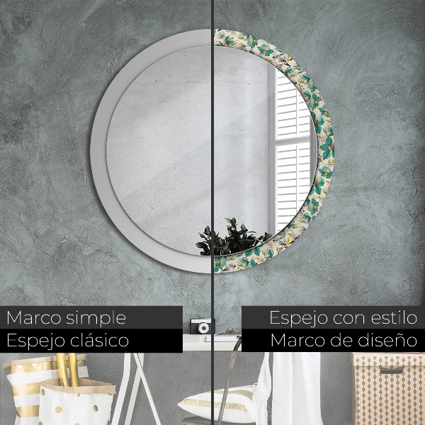 Round wall mirror decor Flowers and birds