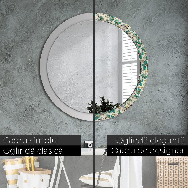 Round wall mirror decor Flowers and birds